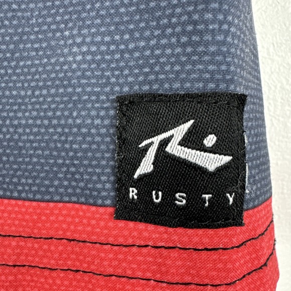 Rusty Board Shorts Men 32 Red Gray Striped Y2K 2000s Surfboard Swim Trunks - Picture 4 of 8